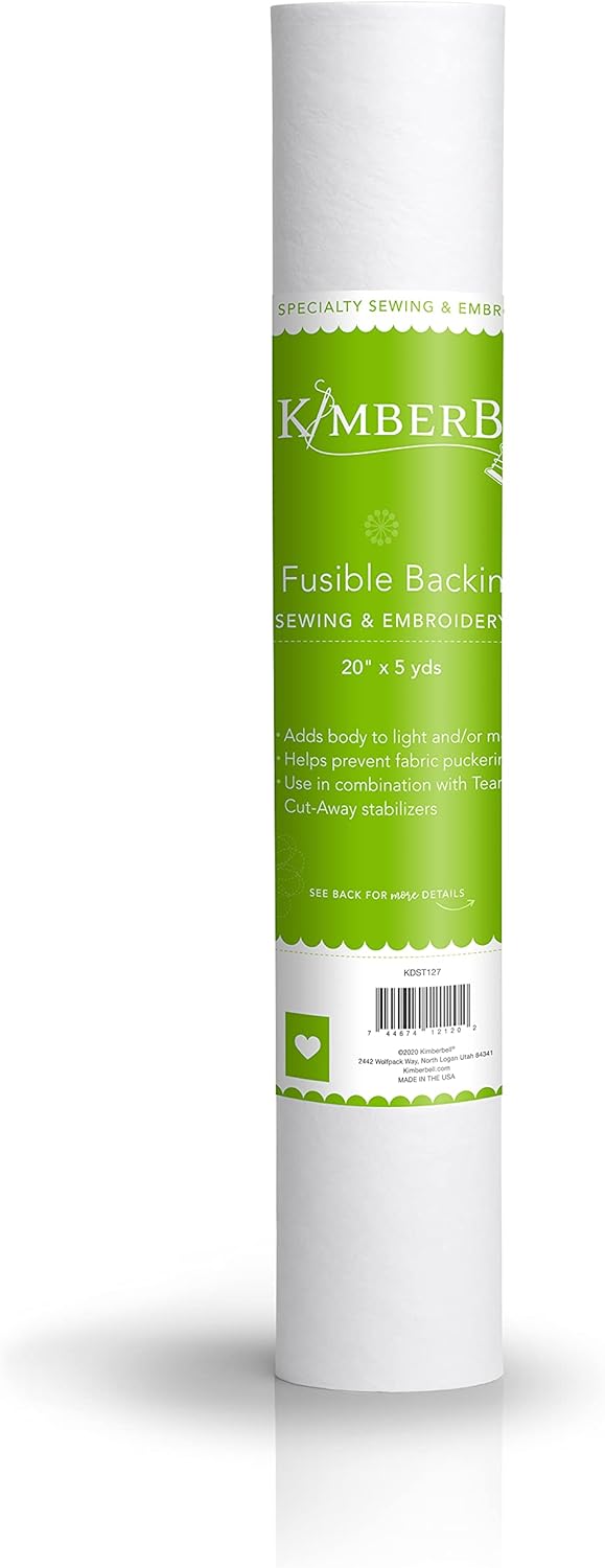 Kimberbell Fusible Backing Specialty Stabilizer Light Weight 20”x5 Yd Roll Cut into Variable Sizes: For Machine Embroidery, Hand Sewing, Quilting, Piecing Projects, Appliqués, Crafting, Iron-On & More
