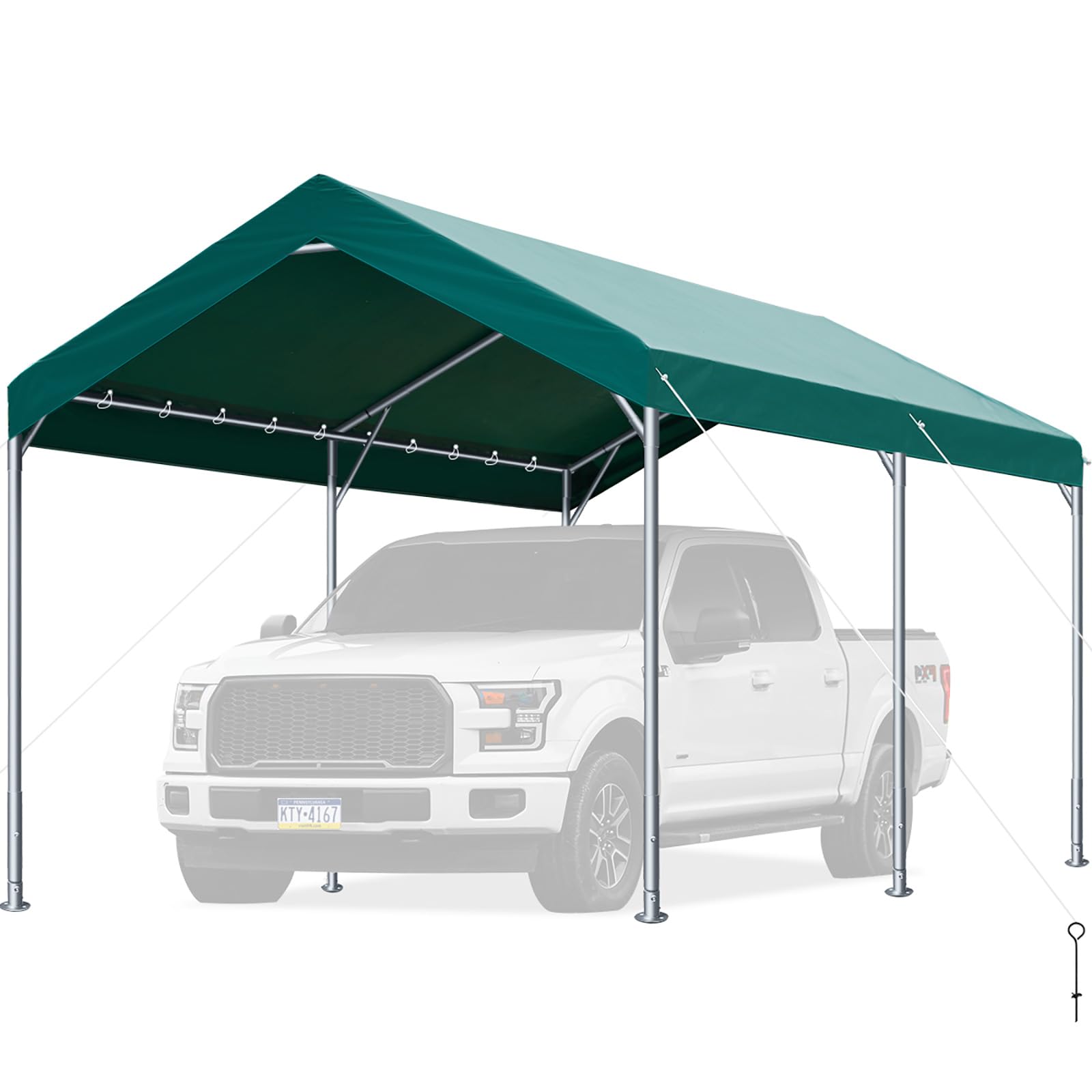 FINFREE Upgraded Adjustable 10x20 ft Carport Heavy Duty Car Canopy Garage Party Tent Outdoor Boat Shelter with SandBags, Adjustable Height from 9.5 ft to 11 ft, Green