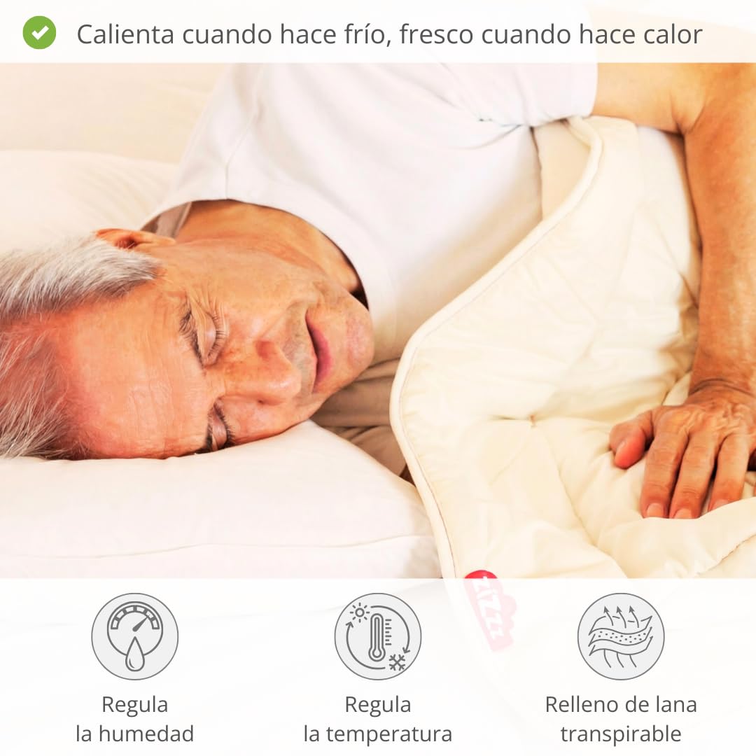 Nórdico - Transpirable e increíblemente Suave - Edredón ecológico 4 Estaciones con Relleno de Lana Swisswool (290 g/m2) (155x220cm)