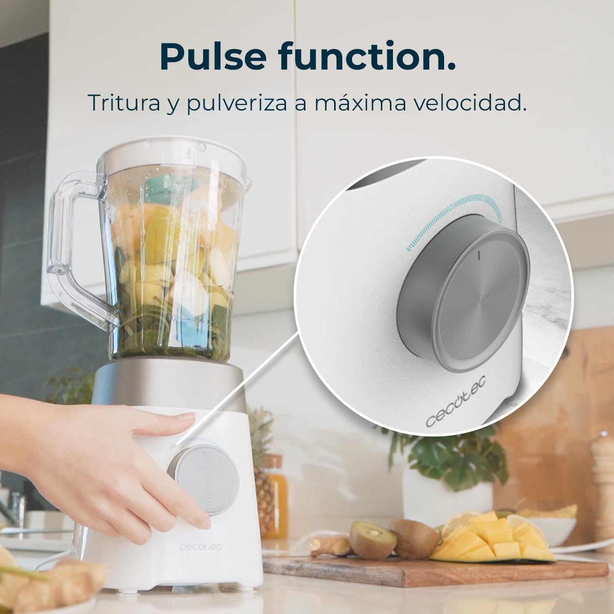 Cecotec Batidora de Vaso 1,5L Power Black Titanium 1300W 20000RPM Cuchillas Titanio 2 Velocidades Función Pulse