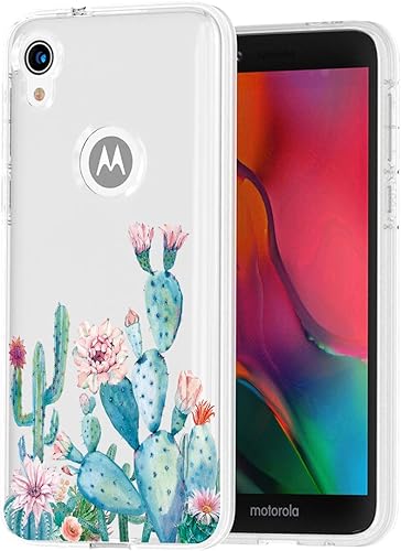 Sidande - Funda para Moto E6, a prueba de golpes, transparente, suave, flexible, TPU delgada, funda para Motorola Moto E6 (2019) (Cactus)