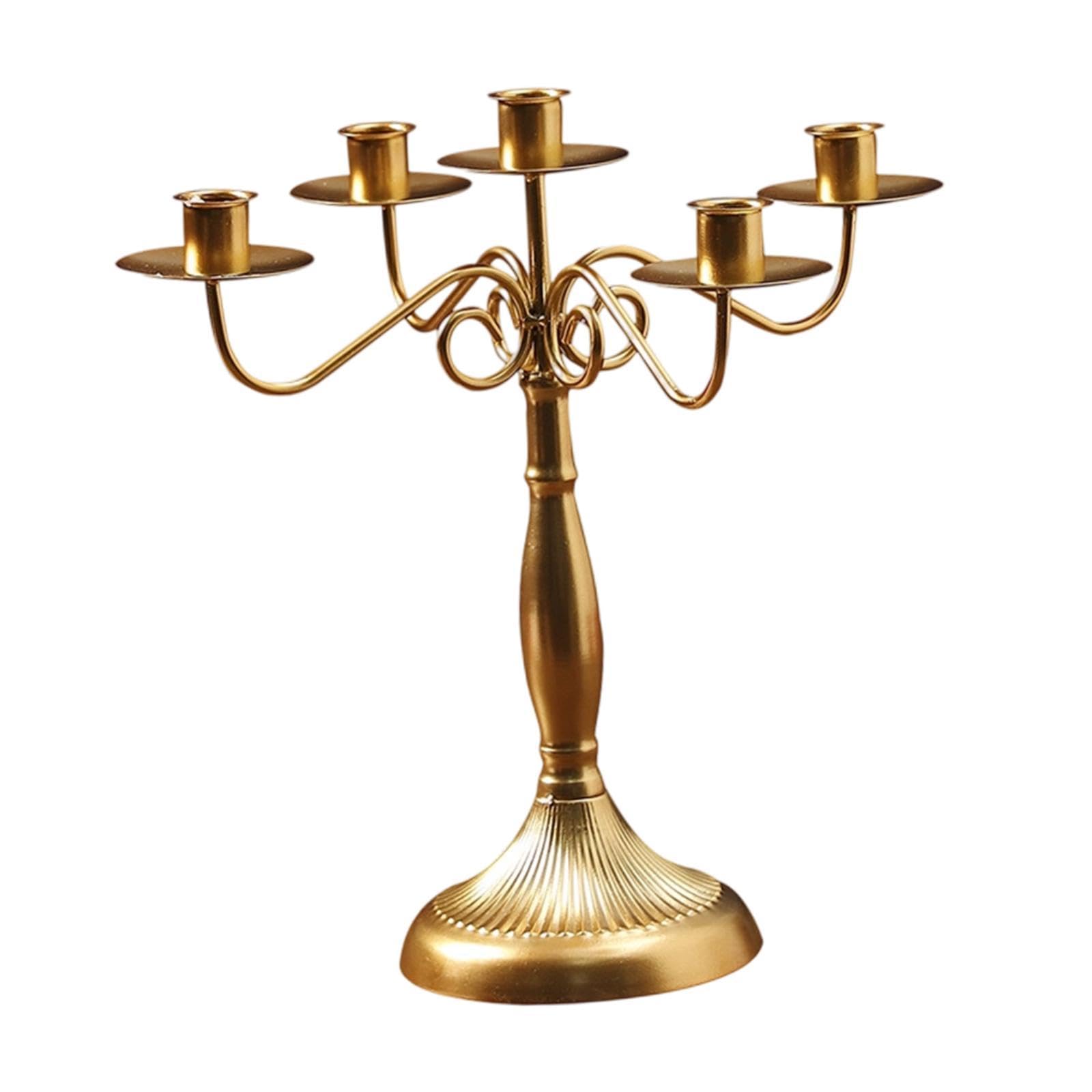Fenteer Candelabro de Varios Brazos, candelabro cónico, para Sala de Estar, Oro con 5 Brazos