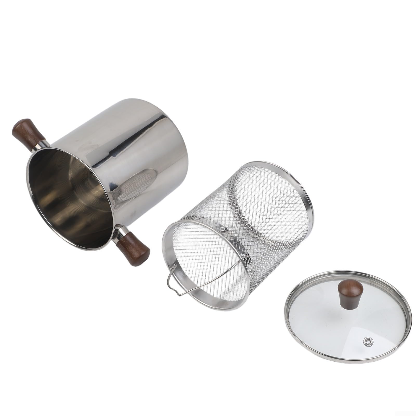Freidora de Aceite para acero 304 Mango para madera Nuez 2.0L Base Antideslizante para Frituras Caseras Cocina para versátil(B-2L)