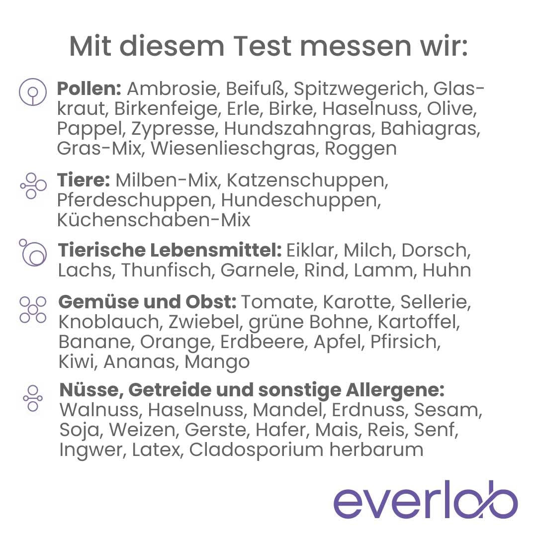 Allergie Check completo – IgE Test su 61 allergeni (cibo, polline, animali, ecc)| Valutazione dettagliata | Auto-test per la casa