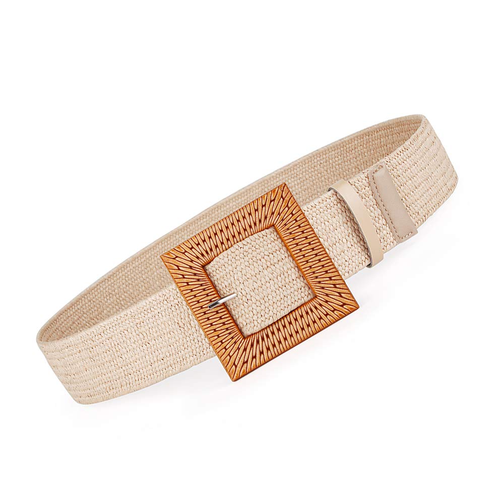 Women Belts For Dresses, Elastic Straw Rattan Waist Band