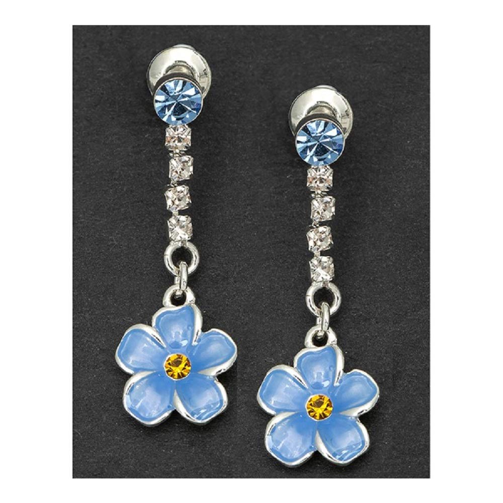 Blue Diamante Forget-Me-Not Dangle Silver Plated Earrings Boxed Gift