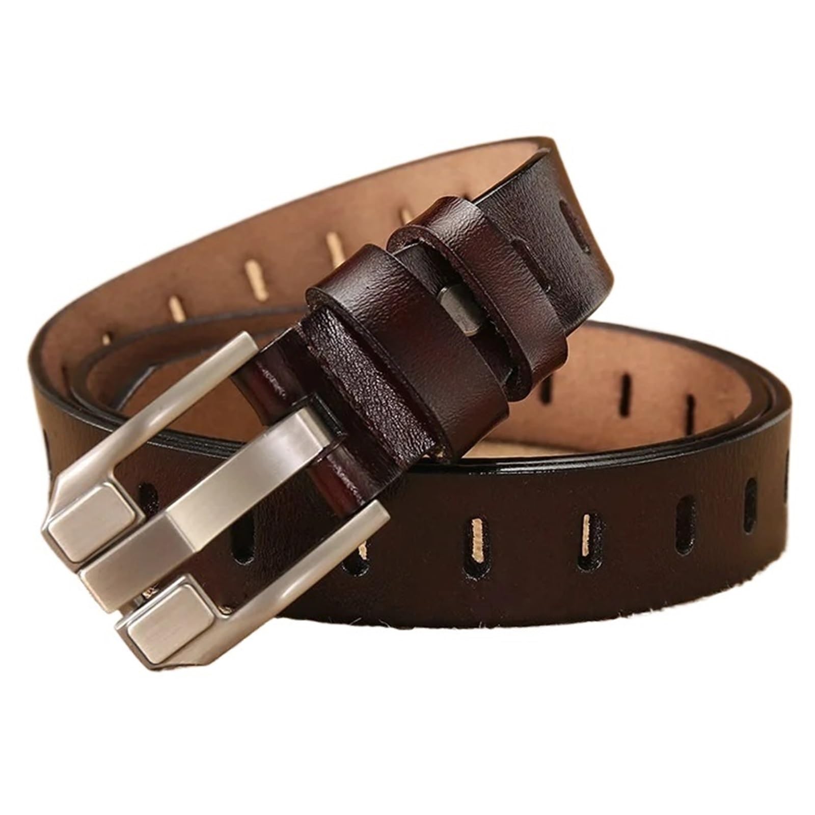 WSQHAO Women Belt Pin Buckle Belts for Jeans Cowskin Solid Ladies for For Women(115CM,Brown)