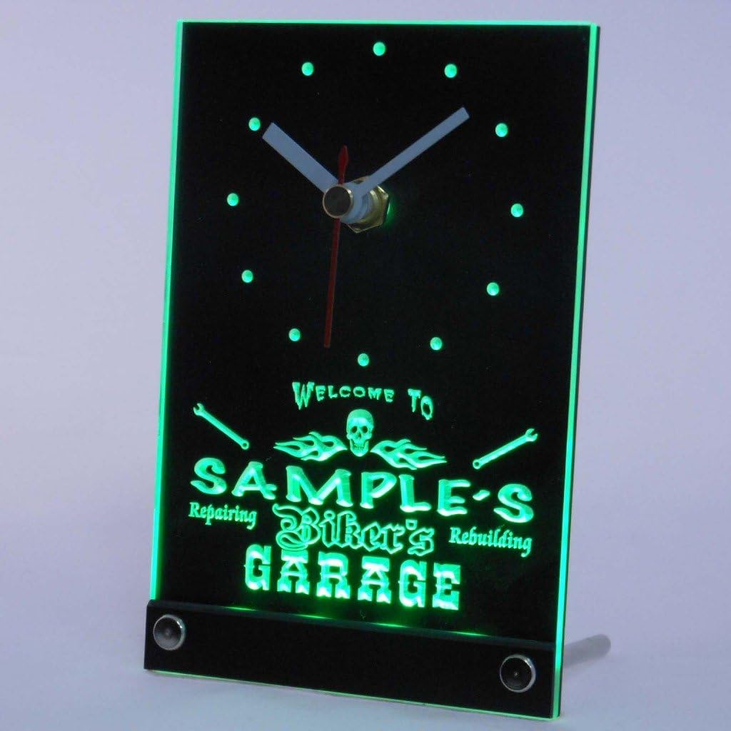 ADVPRO tncqu-tm Personalized Biker's Skull Garage Motorcycle Neon Led Table Clock