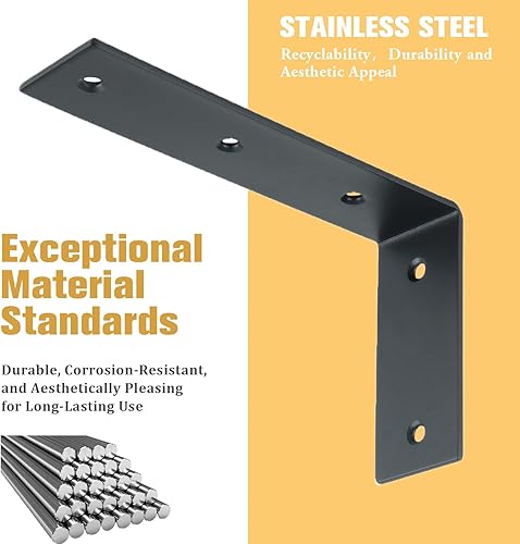 Miniatura 4 de Alise Soportes flotantes para estantes resistentes en forma de L, soportes de esquina de ángulo negro para estantes, soporte de estante reforzado de