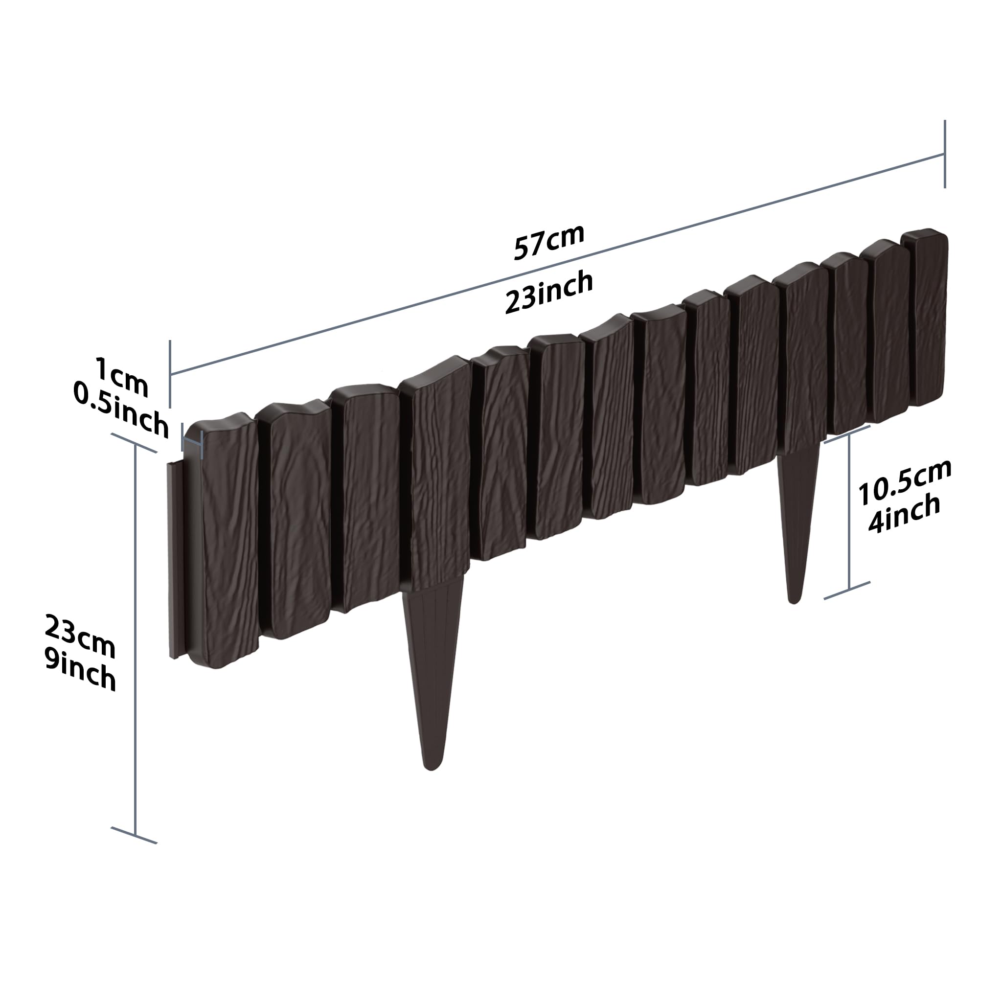 FIVMEN Rasenkante Kunststoff 4,6 m Holzoptik Beeteinfassung Beetumrandung mit 10 cm Stifte Holzmaserung imitiert Mähkante Palisade Gartenzaun für Garten, Braun