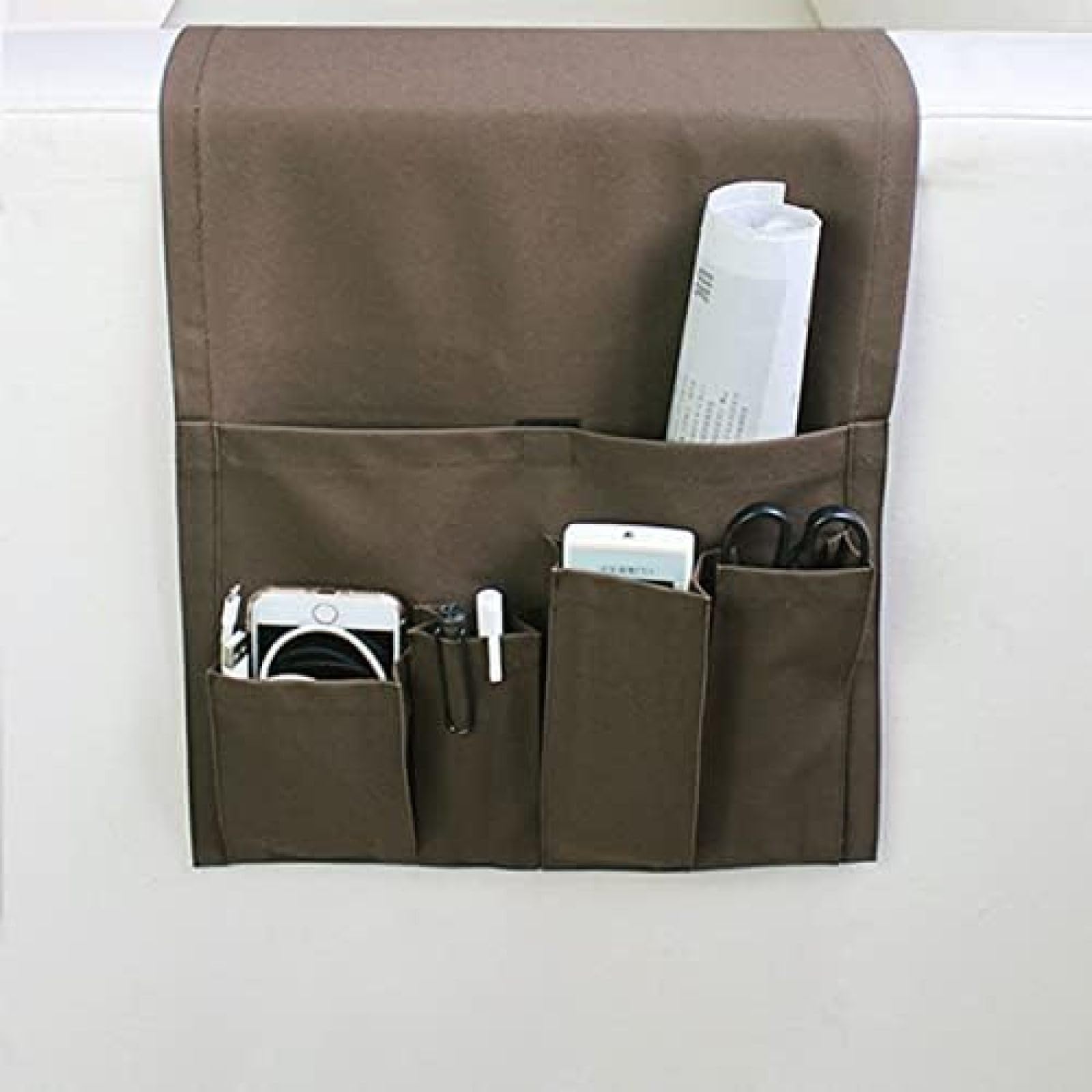 Organizador De Reposabrazos De Sofá, Soporte De Control Remoto Para Sillón Caddy Para Sillón Reclinable Con 5 Bolsillos Para Revistas, Tabletas, Teléfonos, TV, Mandos A Distancia,Café,31x83cm,Cons