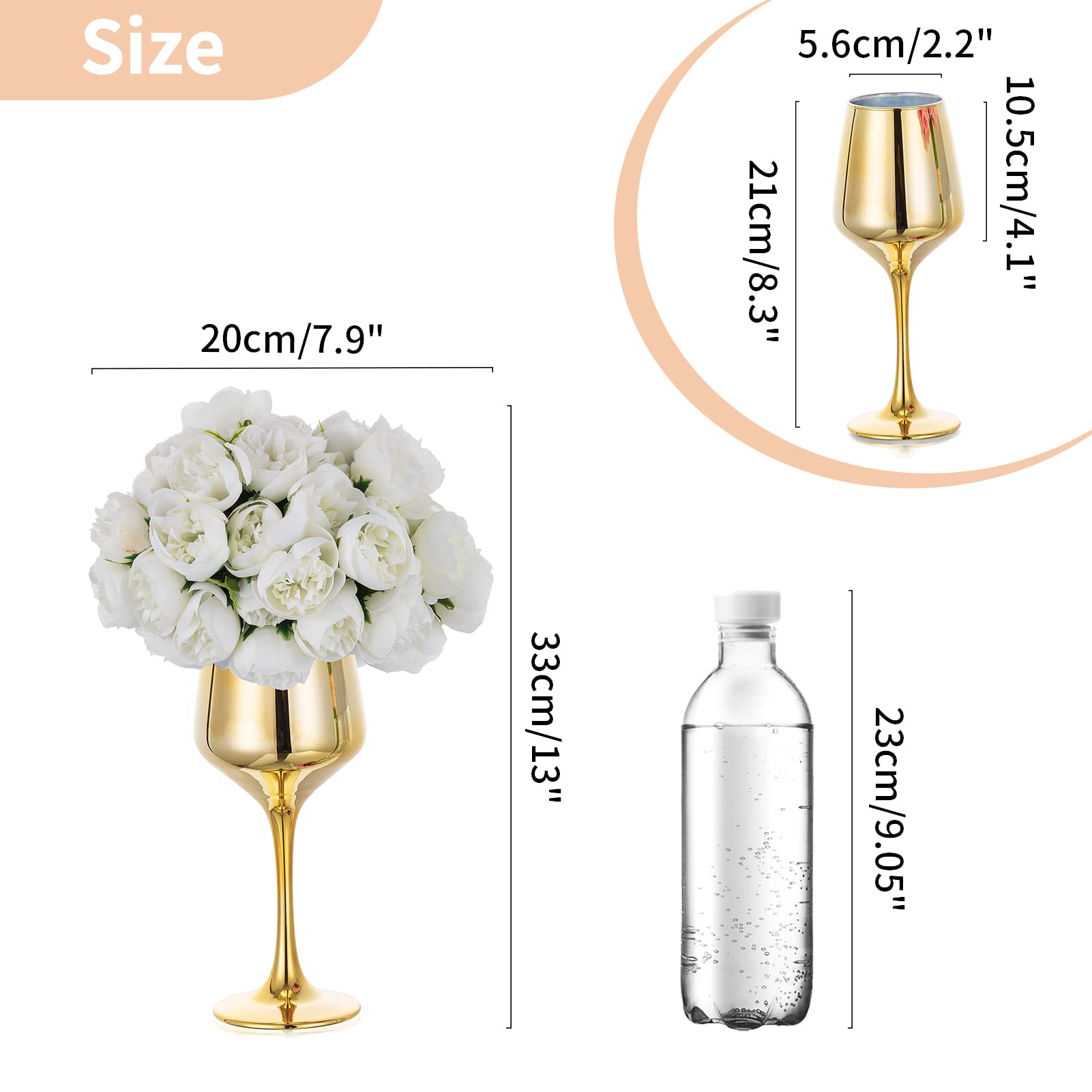 NUPTIO Piccolo Vaso di Vetro con Fiori: 2 Set 21cm Vasi D'oro con Fiori Artificiali Bianchi per Centrotavola Matrimonio, Finta Peonia Composizione Bouquet per Festa Compleanno Decorazioni per Casa