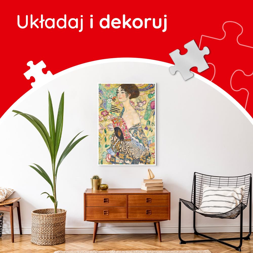 Trefl - Gustav Klimt, Dama z Wachlarzem - Puzzle 1000 Elementów - Układanka Art Collection, Puzzle ze Sztuką, dla Dorosłych i Dzieci od 14 lat