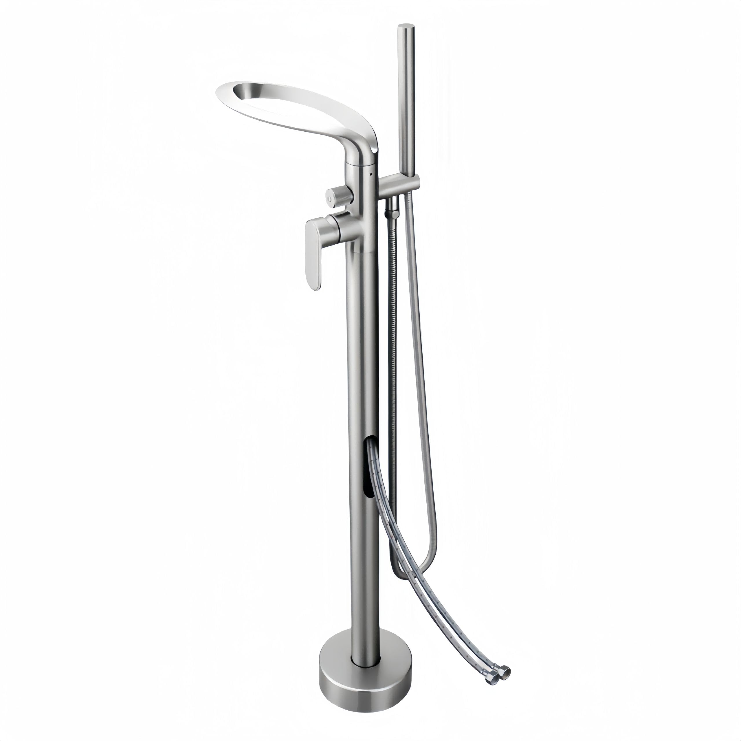 Freestanding Bath Tap Waterfall Bathroom Mixer Tap Bathtub Tap Handheld Shower Head Floor Mounted Brass Black (Chrome-B)