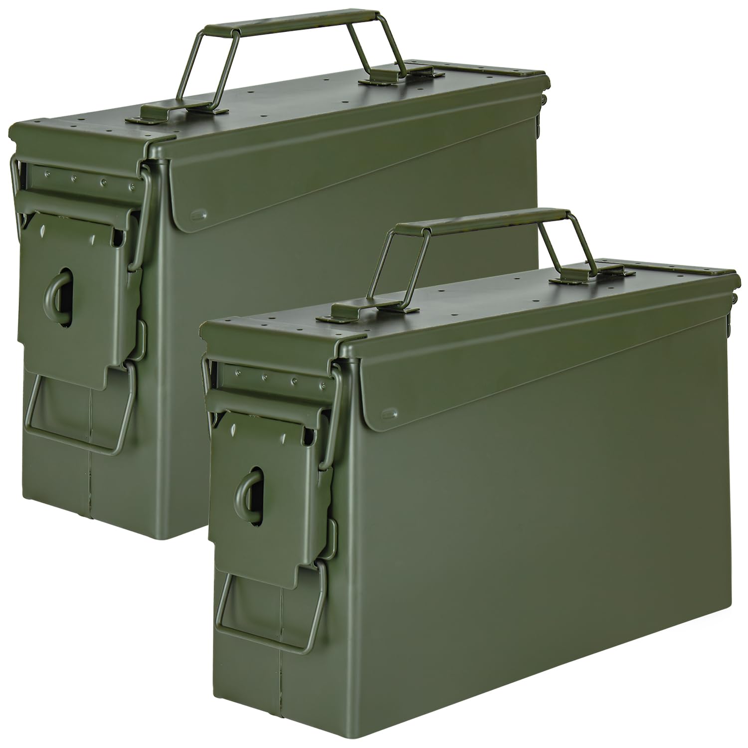 Trucky Ammo - Set di 2 scatole per munizioni, in metallo, con coperchio, 28 x 10 x 18 cm, colore: Verde militare