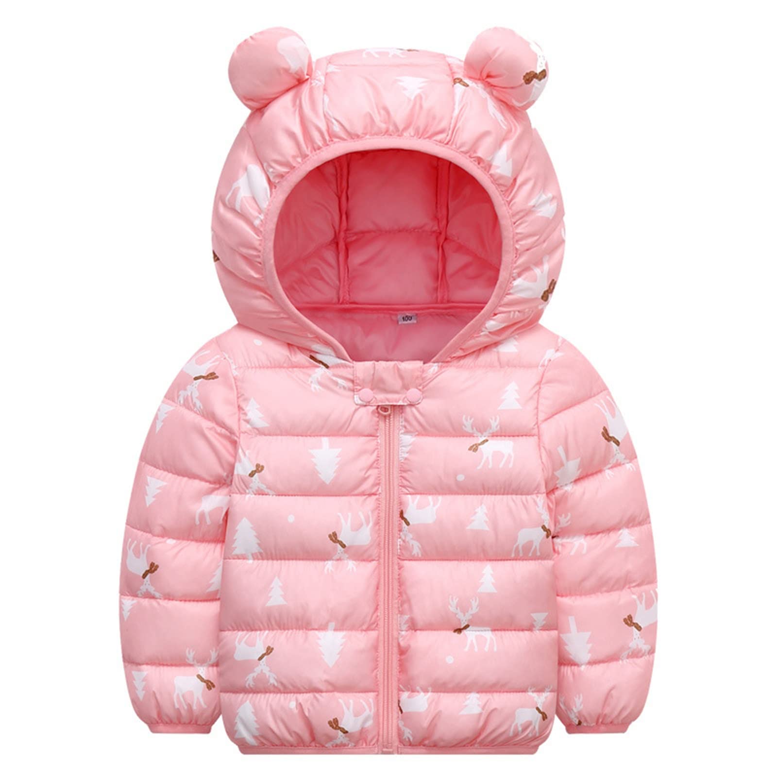 Toddler Kids Baby Boys Girls Winter Warm Jacket Deer Cartoon Coats Outerwear Bear Ears Hooded Youth Coats Pink