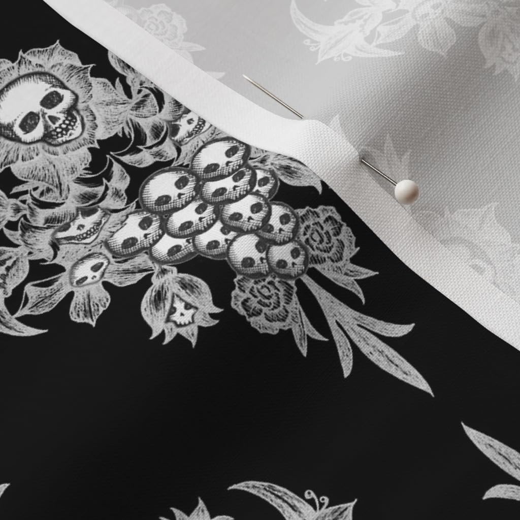 Spoonflower Fabric - Damask Small Halloween Gothic Victorian Skull Skeleton Printed on Petal Signature Cotton Fabric Fat Quarter - Sewing Quilting Apparel Crafts Decor