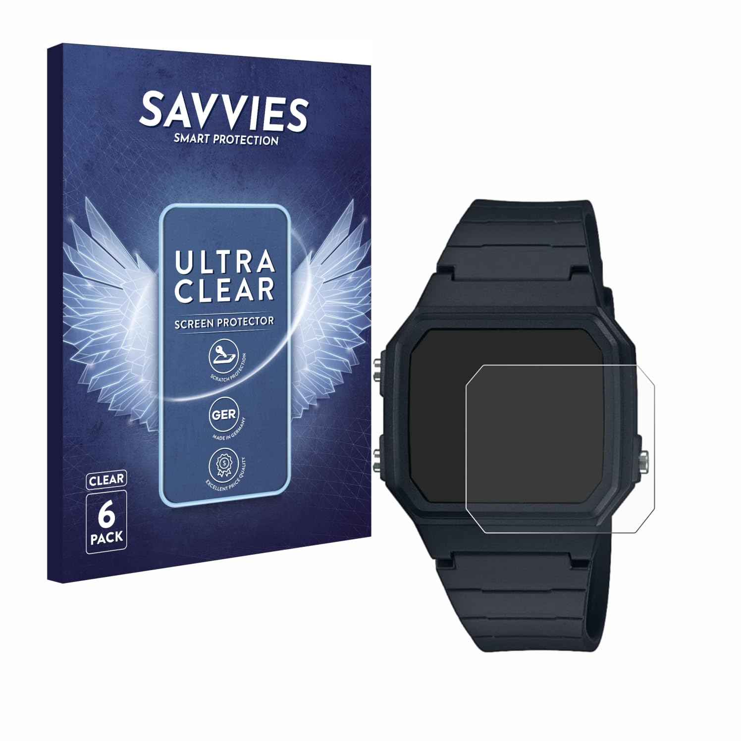 savvies Screen Protector compatible with Casio W-217H-1AVCF Protection Film Clear 6-Pack