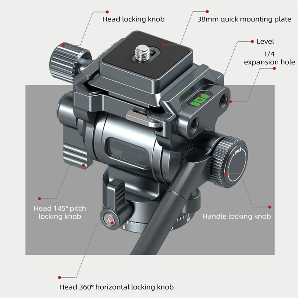 F38 Quick Release Fluid Video Gimbal - Gimbal panorámico de 360°, inclinación de 145° con extraíble para tomas de trípode