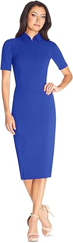 Dress the Population Vestido midi ajustado de manga corta con cuello con cremallera y cuello Gloria para mujer
