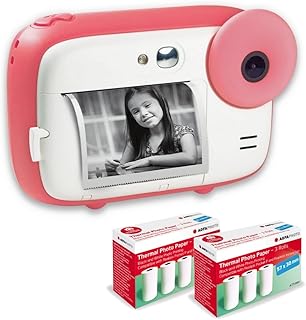 AGFA Photo Pack Realikids Instant CAM + 6 Rollos de Papel térmico ATP3WH adicionales, cámara instantánea Infantil, Pantalla LCD de 2,4 Pulgadas, batería de Litio, Espejo Selfie y Filtro de Fotos Rosa