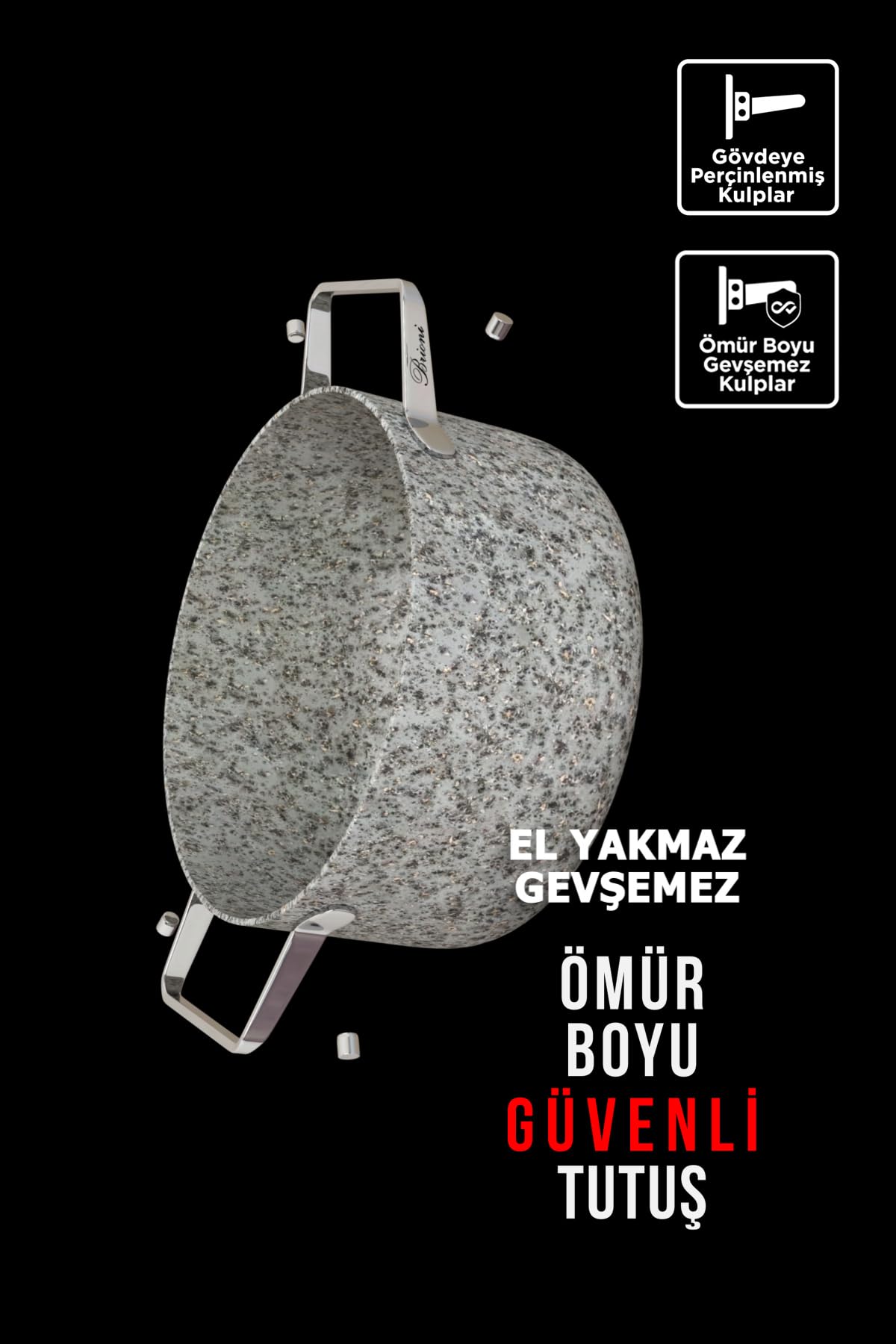 Brioni Stone-Age 24Cm Çizilmez Yanmaz Yapışmaz İndüksiyonlu Sahan
