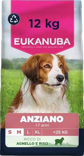 EUKANUBA Cibo secco per cani Senior con agnello e riso per razze di taglia piccola e media - Alimento secco premium per cani anziani, 12 kg