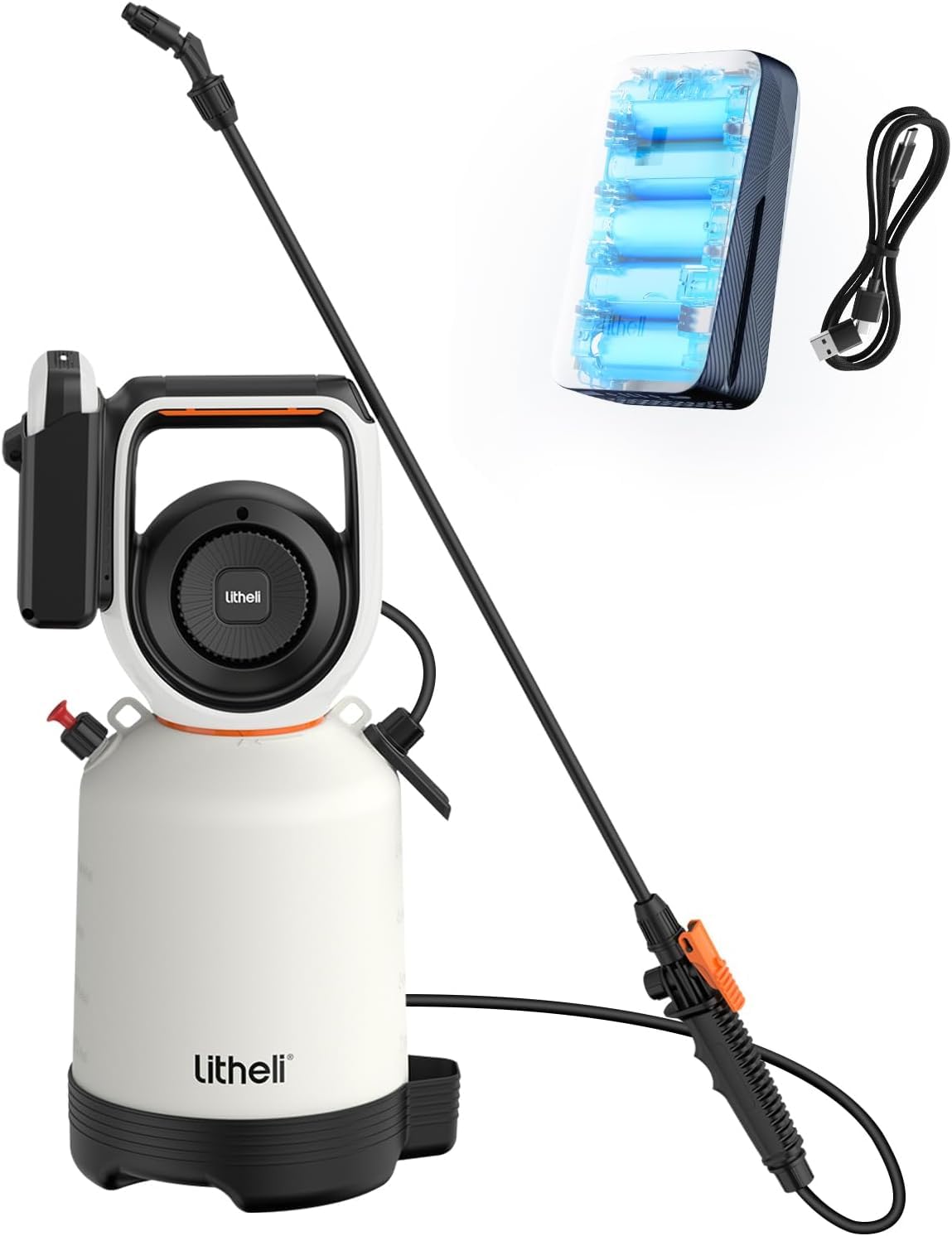 Litheli Pulvérisateur à Pression 5 litres, sans Fil, 26 PSI, pulvérisateur sur Batterie 20 V pour la Maison, Le Jardin, Le Nettoyage des véhicules, Le Nettoyage des Tapis (Blanc)