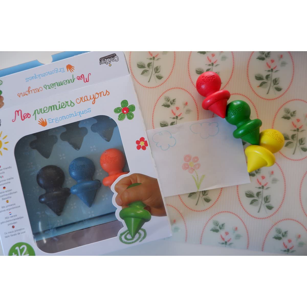 Créa Lign' | 1ers Crayons de Cire Ergonomiques | Dès 12 Mois | 6 Couleurs