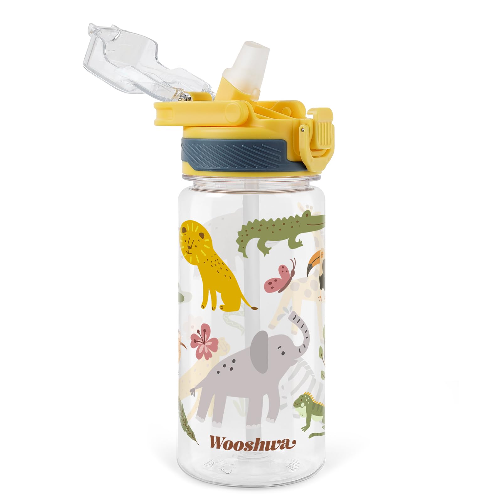 omedecal 480ml Kids Water Bottles, BPA Free Water Bottle with Straw and Handle, Childrens Sports Drinks Bottle, Personalised Cup for Boys Girls, School (Woodland Animals)