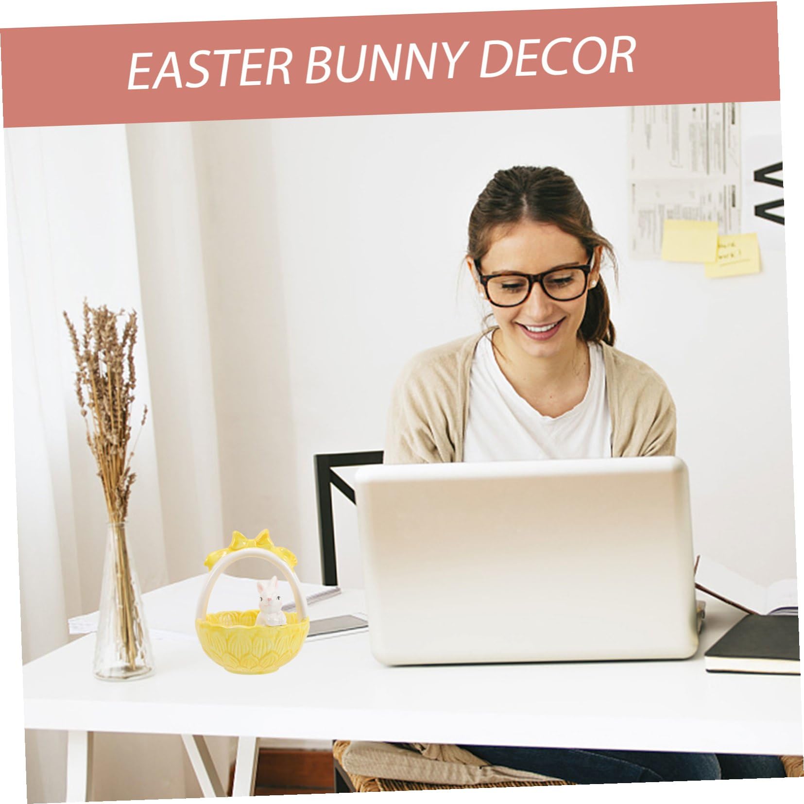 CLISPEED Decorazione Coniglio di Pasqua in Ceramica a Forma di Cestino, Ornamentale per Casa e Giardino, per Festa di Pasqua e Arredamento Tavolo
