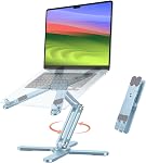 OMOTON Foldable 360 Rotating Laptop Stand for Desk, Adjustable Computer Stand Riser for Collaborative Work, Easy Storage Aluminum Holder Fit for All Laptops up to 16 inches (Blue)