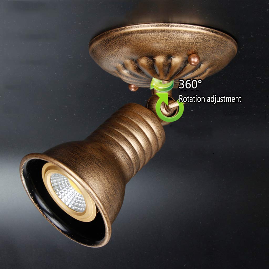 ACMHNC Przemysłowy reflektor sufitowy vintage, 5 W LED rustykalny retro reflektor sufitowy/ścienny regulowany metal, gniazdo: E27 Max. 40 W, antyczna mosiężna lampa obrotowa do przedpokoju, sypialni