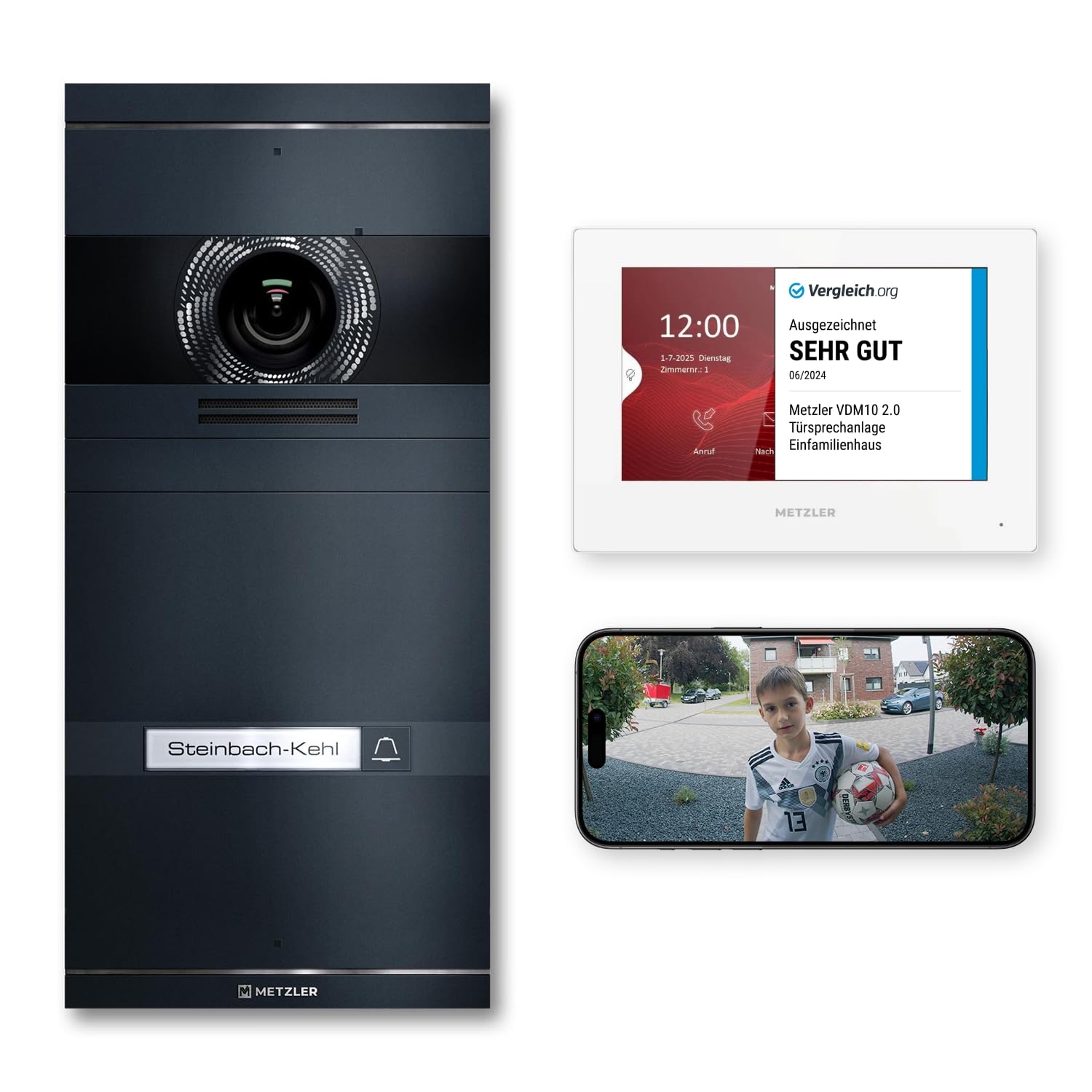 Metzler VDM10 2.0 Video Sprechanlage Komplett Set - mit austauschbarem Namensschild - LAN/POE - Türsprechanlage mit HD-Kamera für 1 Familienhaus, Smartphone App, in Anthrazit aus V2A Edelstahl