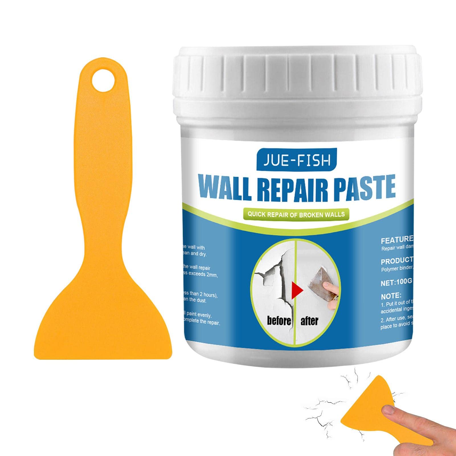 2 Pcs Wall Mending Agent - Drywall Repair Kit with Scraper | Wall Repair Paste Repair Cream for Quick & Easy Solution to Fill The Holes and Crack in Your Wall Surfaces, 100g
