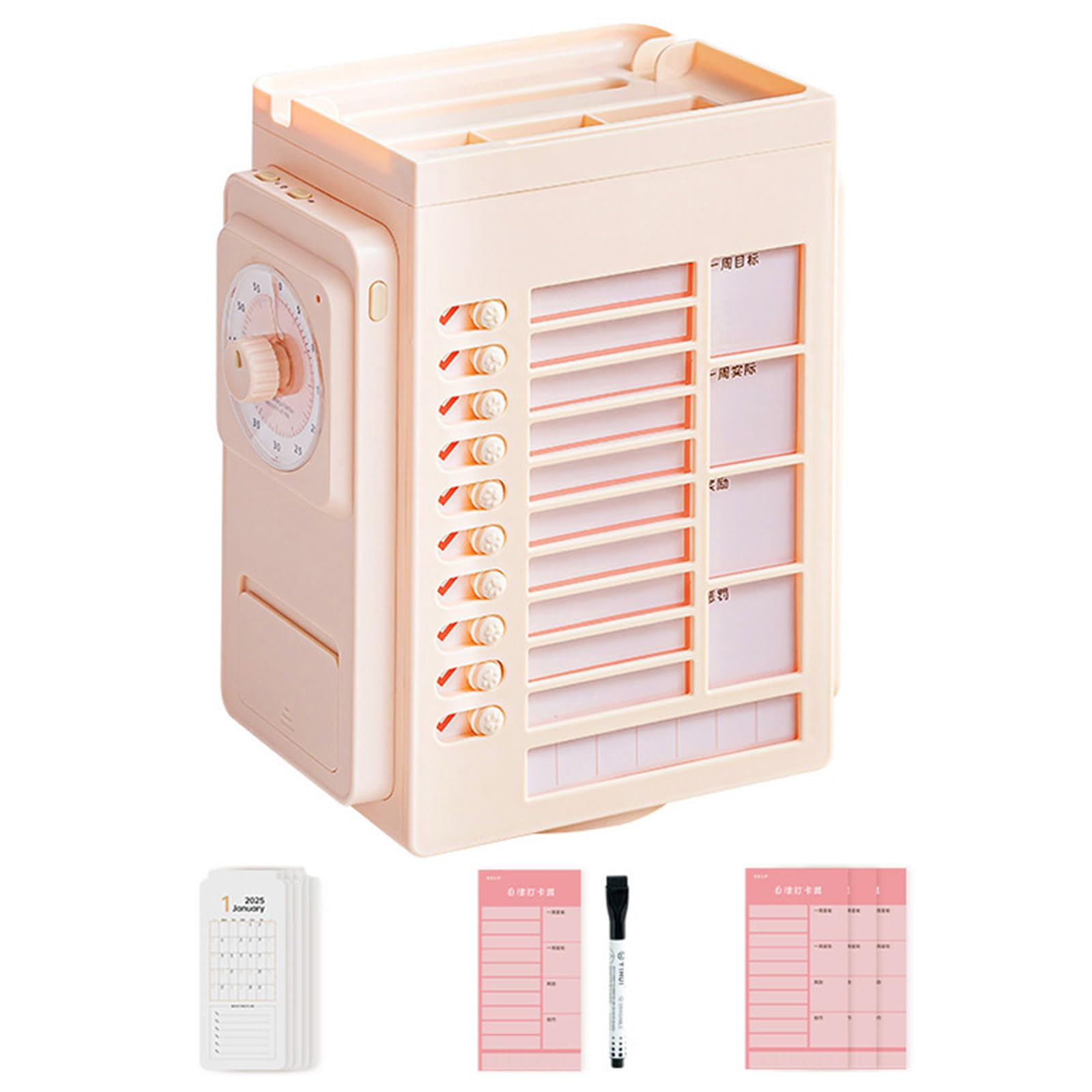 HDOYTXXM Pen Holder Desk Organizers with Visual Times Timer Stationery Rotating Pencil School Supplies Desk Pencil with Visual Times Timer Pen for Students