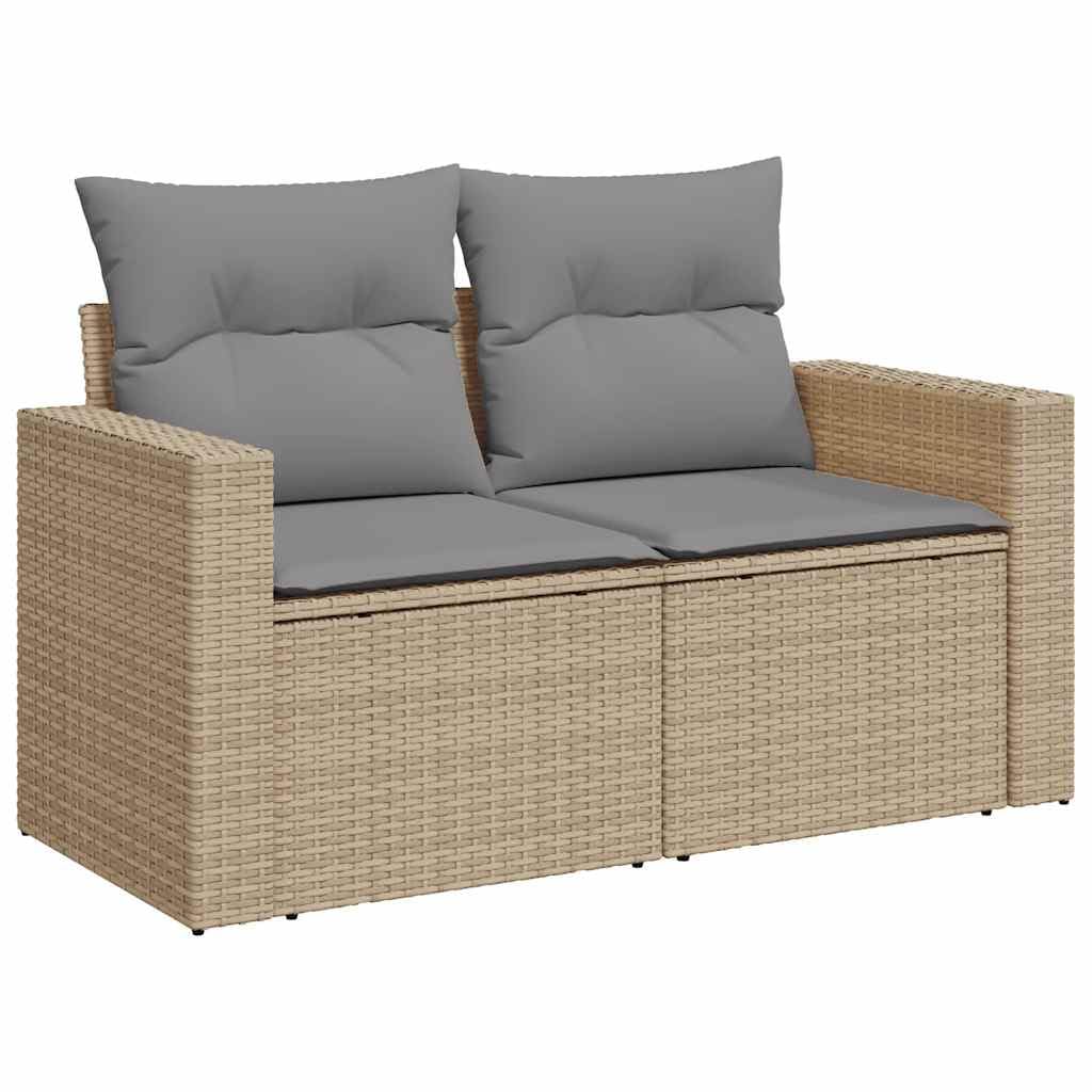 11-TLG Garten-Sofagarnitur mit Kissen Beige Poly Rattan wetterfestes Polyrattan Geflecht Sitzgruppe für Terrasse Balkon Veranda mit Tisch, Fußhocker, Regal