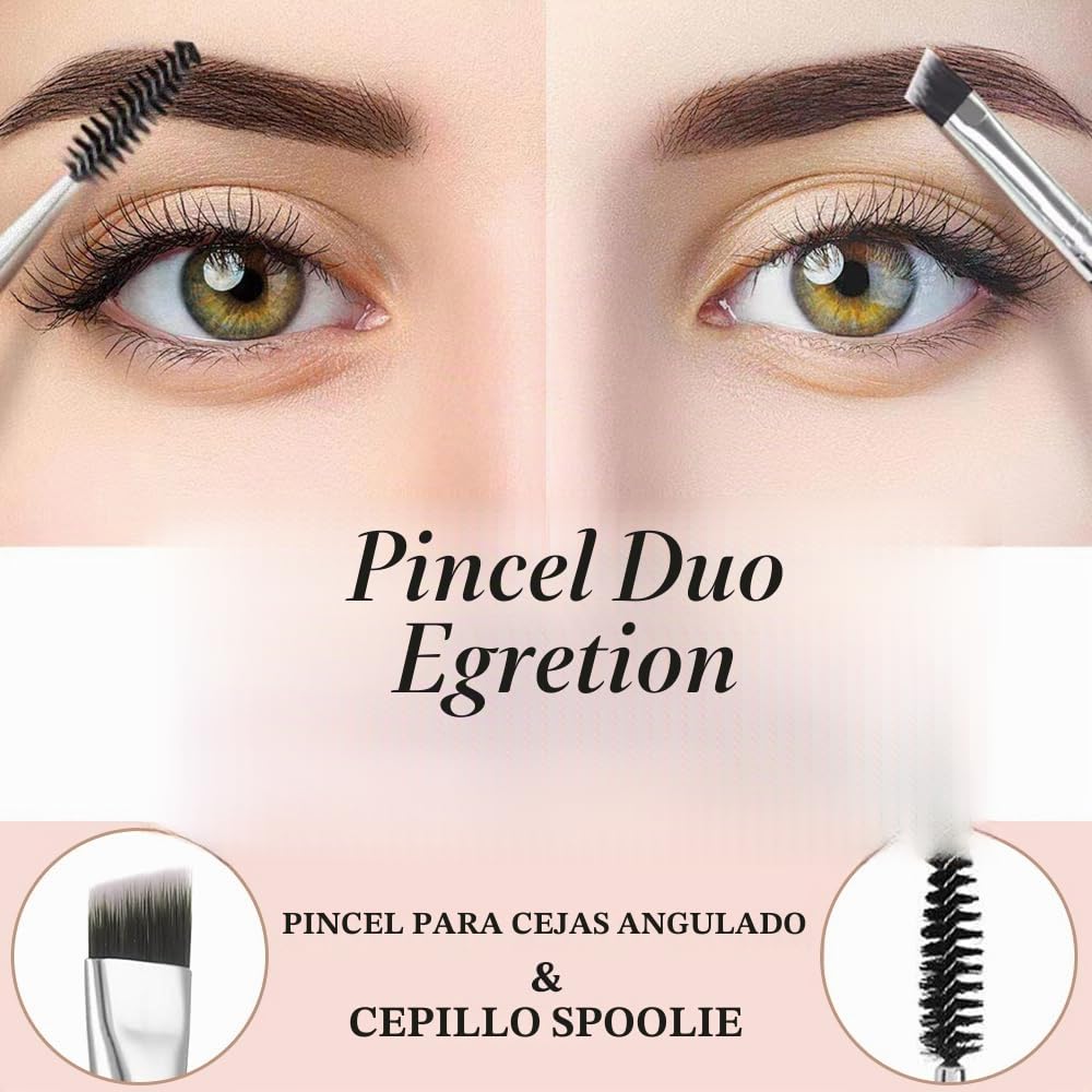 Duo Eye Brow Brush 2 en 1 - 3 brochas en ángulo para cejas y cepillo de bobina, mini cepillo de pestañas