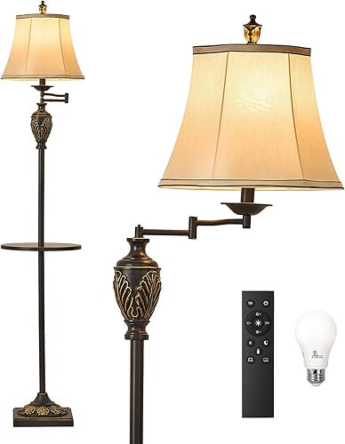 Miniatura 15 de Lámpara de pie LED tradicional con brazo oscilante ajustable de 350°, lámpara de poste de pie vintage para sala de estar, dormitorio y oficina, luz
