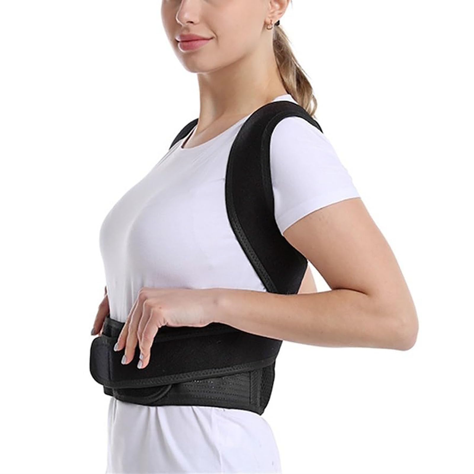 Corrector de postura de hombro para adultos, soporte de espalda para escoliosis para hombres y mujeres, cinturón de soporte de espalda completa, soporte de cuello ajustable, mejora la postura de la e