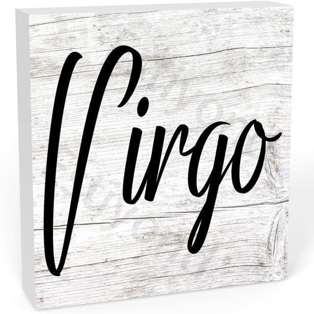 Wood Box Sign Desk Decor,Rustic Virgo Wooden Block Plaque Sign Decoration For Home Farmhouse Wall Shelf Table Decor 5