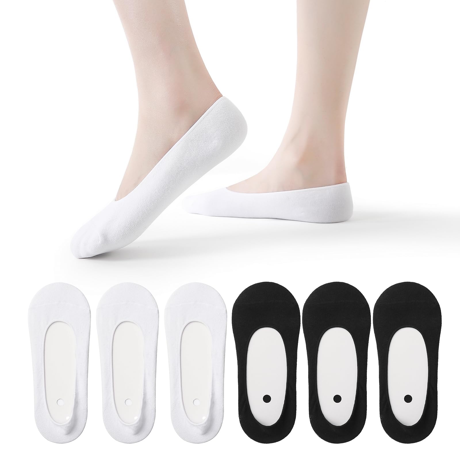 JAKIDAR No Show Socks Women Low Cut Cotton Non Slip Invisible Hidden Thin Socks for Flats, Boat Liner - Pack of 6