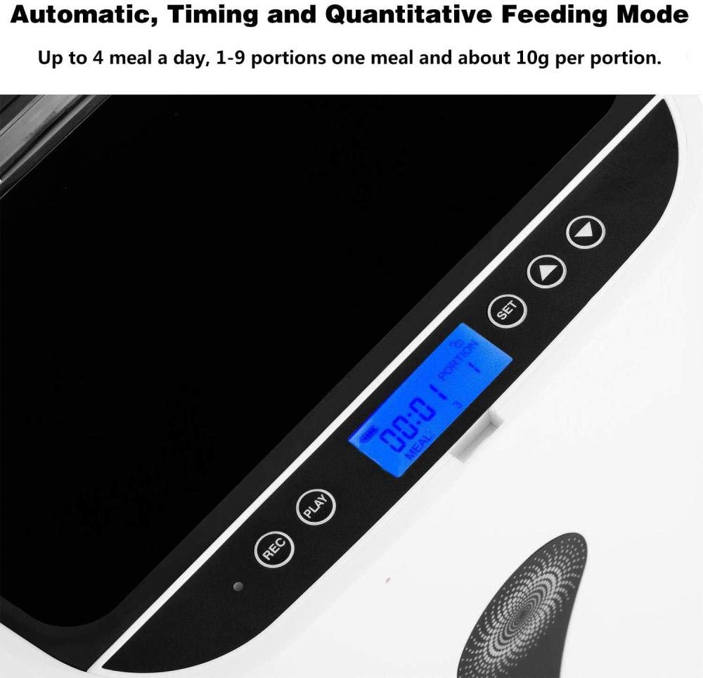 Dispenser di Cibo per Cani 4.5L Auto Smart Pet Feeder con registratore vocale Incorporato Allarmi di distribuzione Timer programmabile e Display LCD
