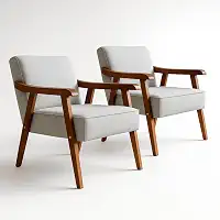 Kit 2 Poltronas Decorativas Estofadas em Tecido Linho Premium Cadeira Madeira Maciça para Sala, Consultório e Recepção (Cinza Claro)