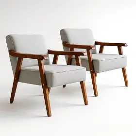 Kit 2 Poltronas Decorativas Estofadas em Tecido Linho Premium Cadeira Madeira Maciça para Sala, Consultório e Recepção (Cinza Claro)