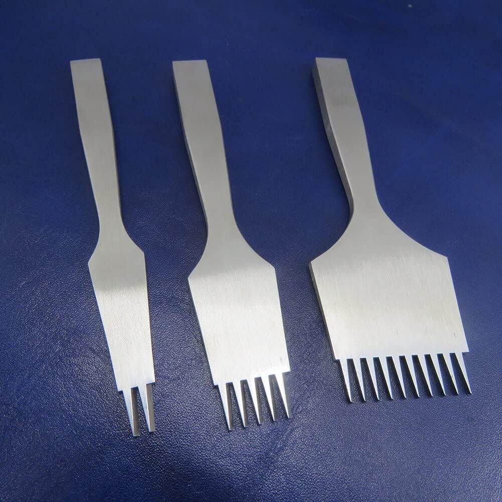 3pcs/lot 2/5/10 teeths DIY Leather oblique Row Punching Tool 2.7/3/3.385/3.85mm Spacing Hole Punches Lacing Stitching - (Color: 2.7mm)