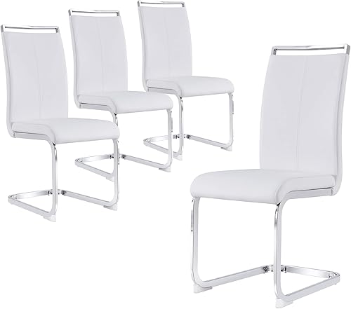 Miniatura 10 de Juego de sillas de comedor gopop, sillas modernas de metal para cocina con asiento acolchado de piel sintética, respaldo alto y patas de cromo