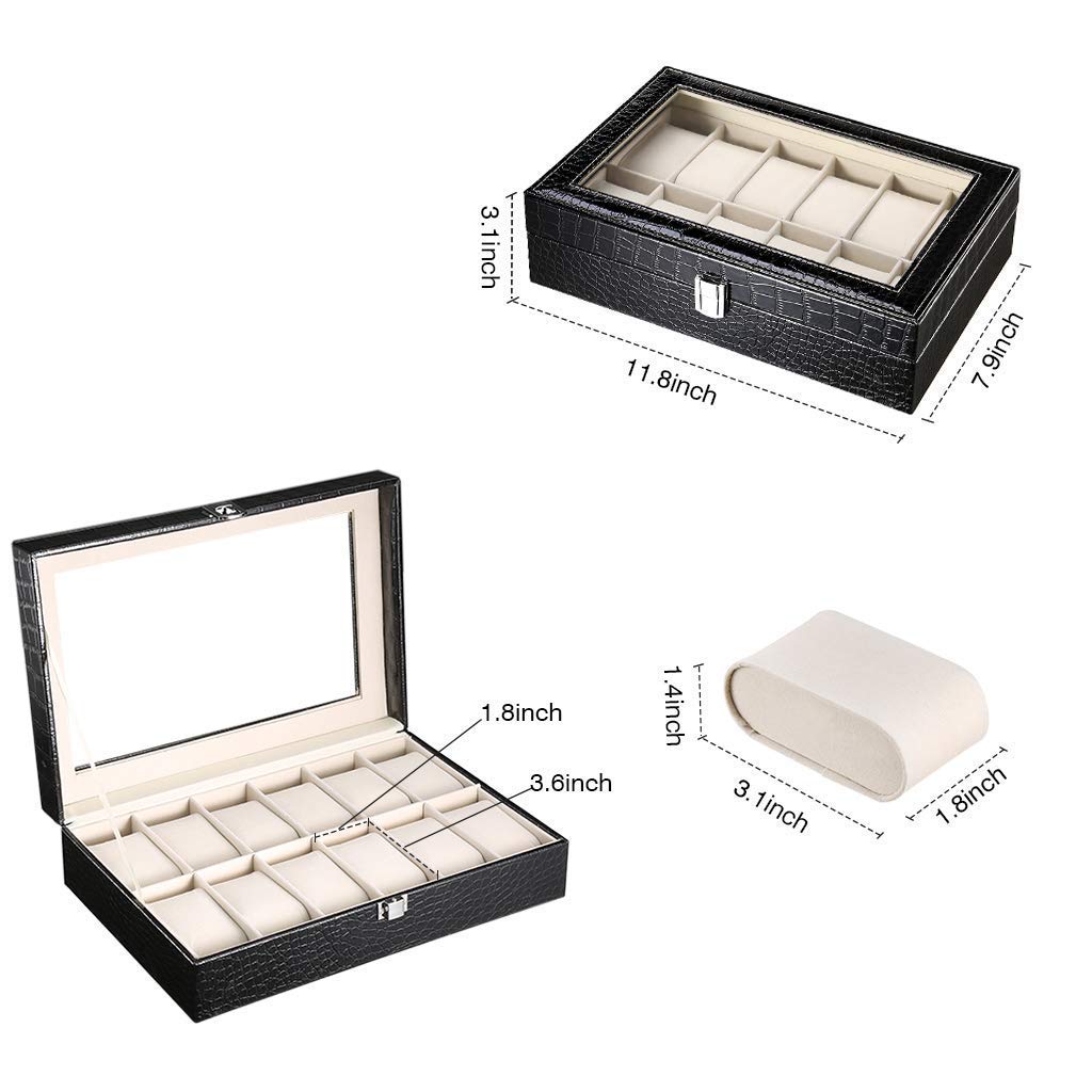 Scatola Portaorologi 6 Scomparti In Ecopelle Coccodrillo | Cofanetto Elegante Con Vetro | Per Uomo E Donna - Foto 10