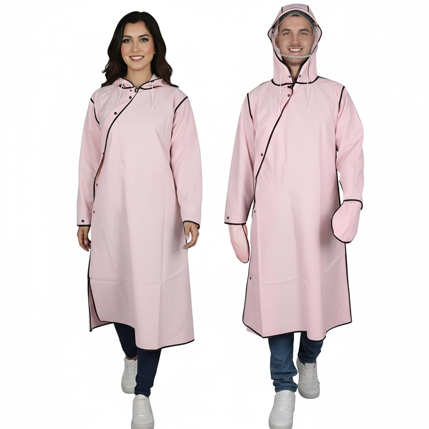 Hacer Unisex Rain Poncho 410GSM with Adjustable Hood Full Sleeves Waterproof Lightweight Outdoor Bike Raincoat for Men & Women Camping Hiking and Travelling (2XL, Peach)