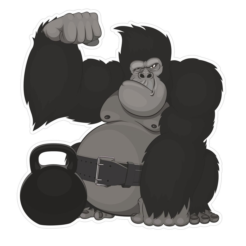 2 x 15cm/150mm Exercise Gorilla & Kettle Bell Vinyl SELF Adhesive Sticker Decal Laptop Travel Luggage Car Bike Sign Fun #4138